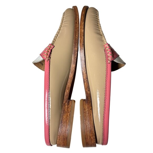 Bass Weejuns Size 6 Diane Penny Loafers Slides Leather Mules Tan White Pink - Picture 7 of 9